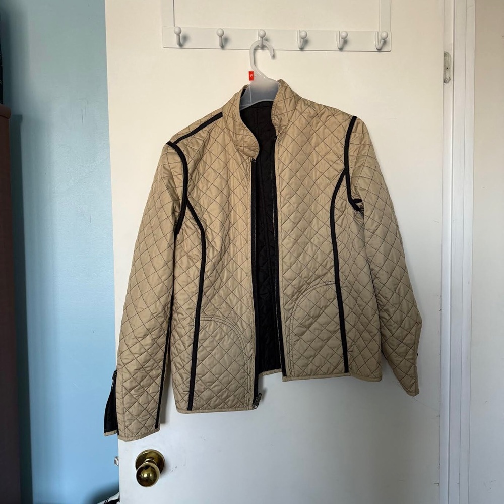 Quilted Jacket with Black Piping - Tan